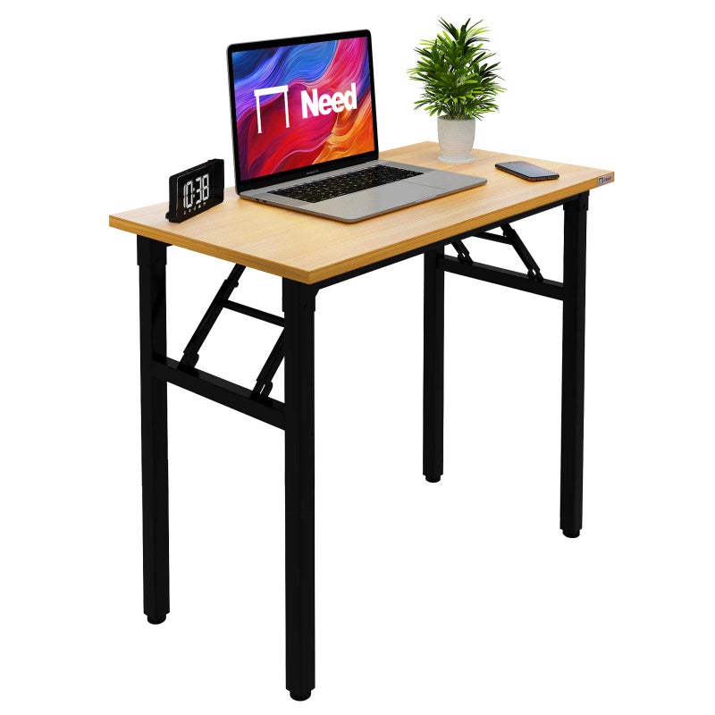 Need Folding Desk Small Desk 31 1/2" No Assembly Foldable Computer Desk for Small Space/Home Office/Dormitory,Teak&Black Frame - Image 1